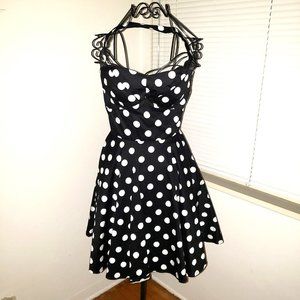 SOLD IXA Vtg 80s Marilyn BW Dotted Halter Fit & Flair Full Mini Skater Dress XS